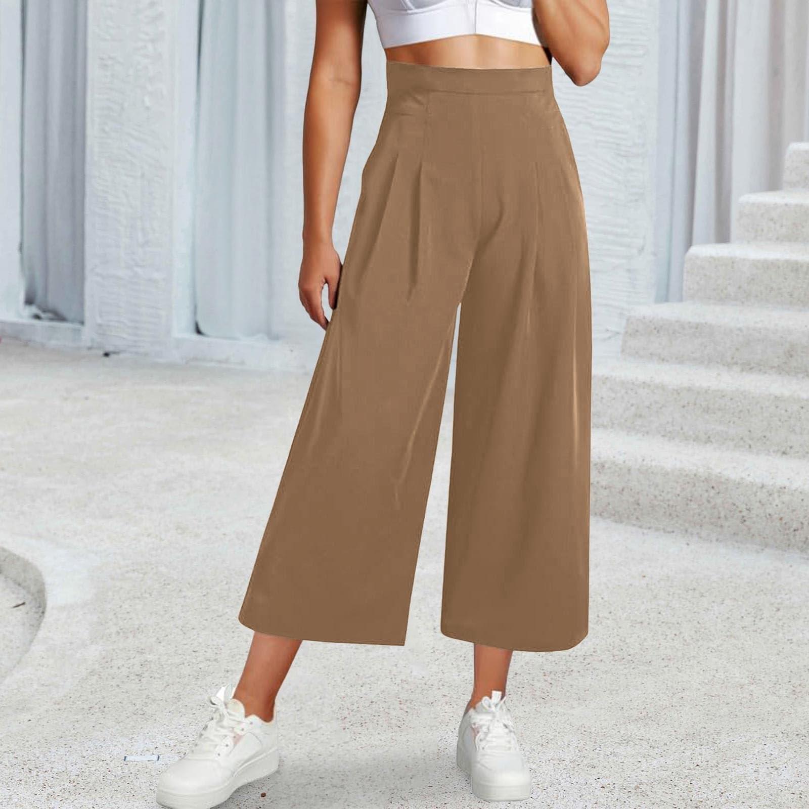 

Wide Leg Pants For Women High Waised Straight Leg Loose Fit Casual Cropped Pants Color Elastic Waist Comfy Trousers XL хакі