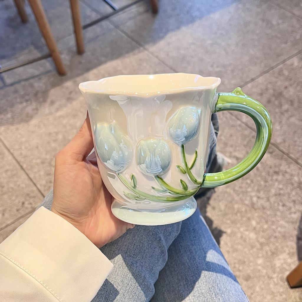 Tulpe Becher Hoch aussehende Keramiktasse Kaffee Frühstückstasse Wasserbecher Hochzeit Brautjungfern Geschenk Mädchen Souvenirs