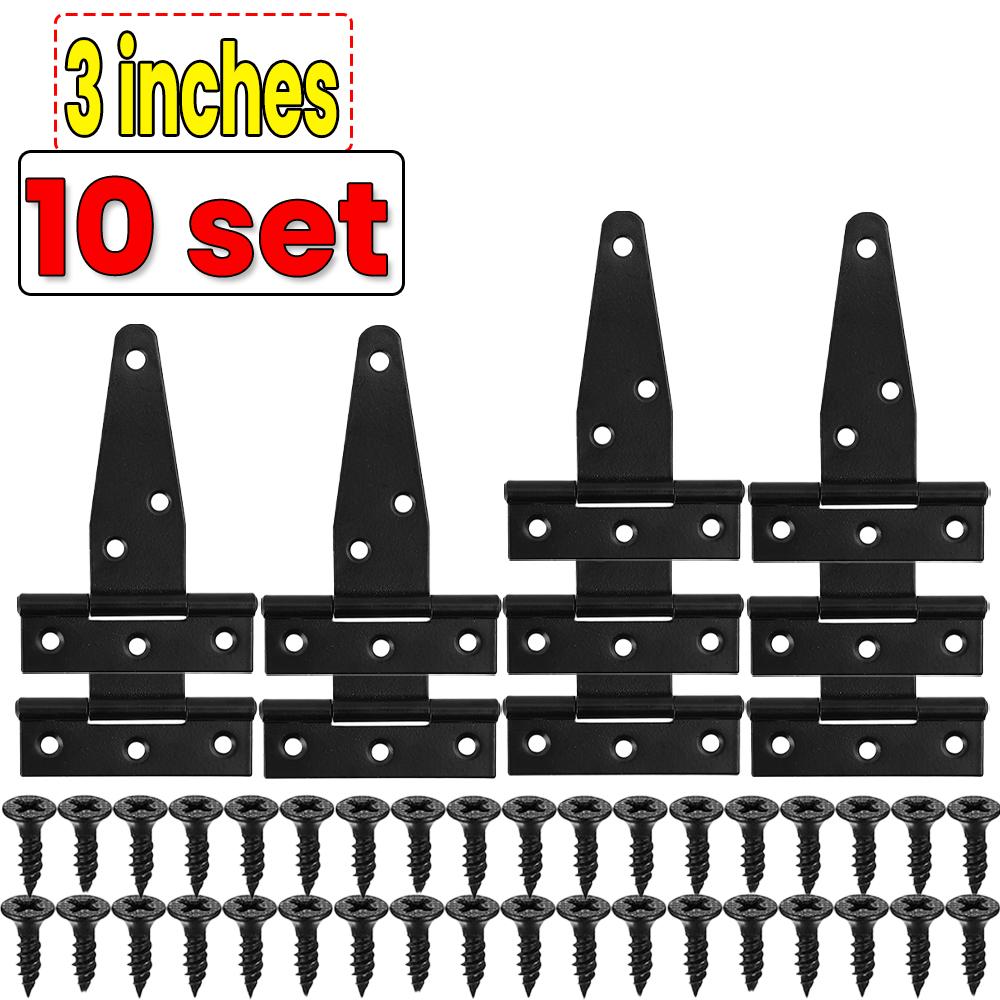 3/4/6 Inch Black T-Strap Hinges Rustic Gate Strap Hinge Rustproof Gate Door Black Hinges for Windows, Fence and Barn Gates