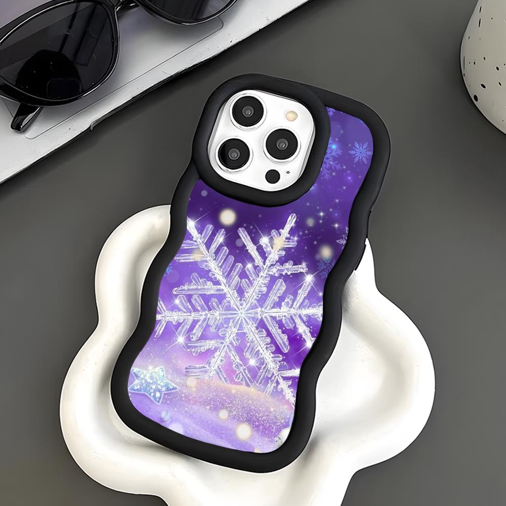 Winter Snowflake Mobile Cell Phone Case for iPhone 17 16 15 14 13 12 11 Air Pro Max Plus Wavy Edge TPU Colorful Cover Luxury