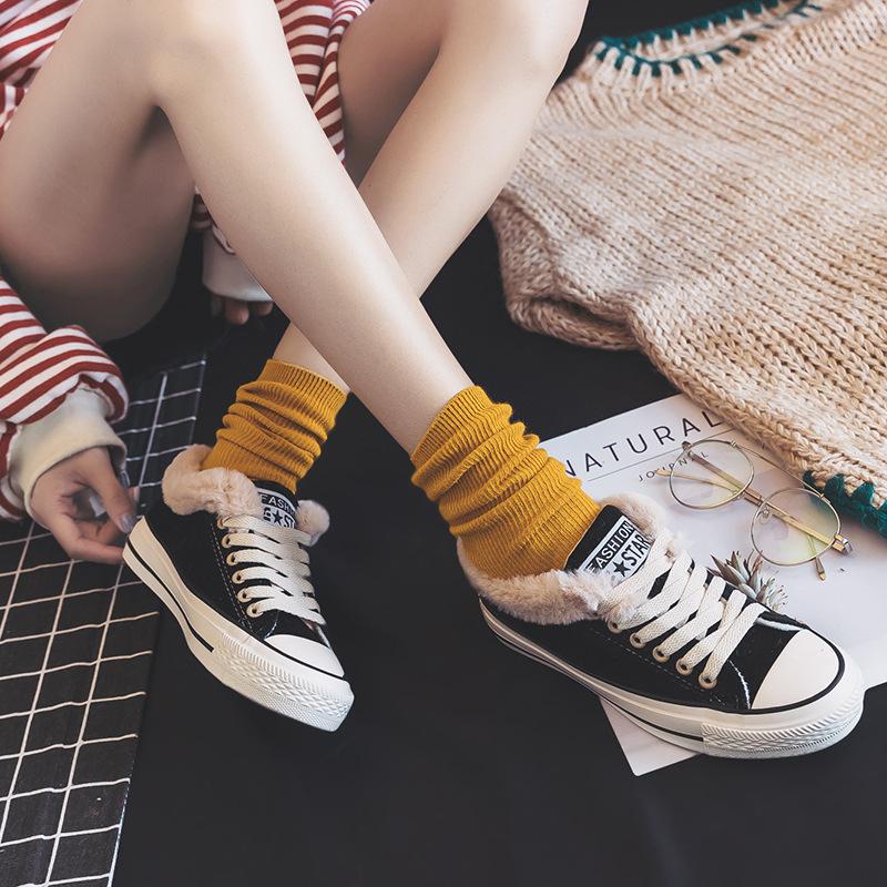 Women Winter Shoes Plush Canvas Shoes Sweet Female Solid Lacing Cotton Padded Shoes Snow Boots