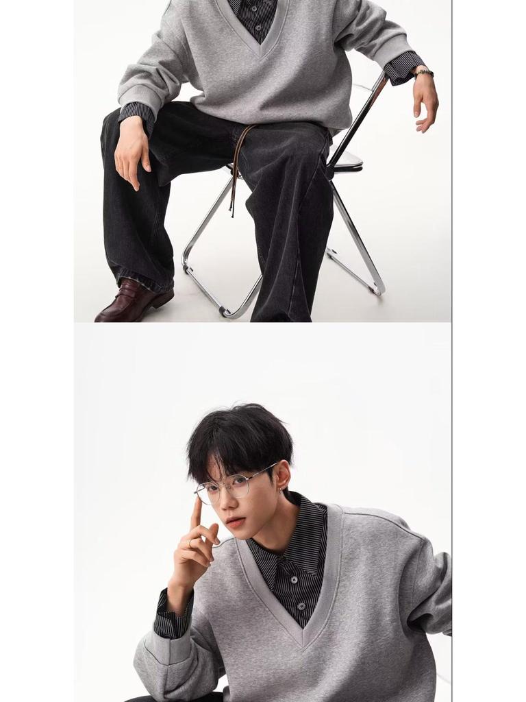Autumn Faux Two-Piece Hoodie - Unisex Korean Style Loose Pullover with Shirt Collar