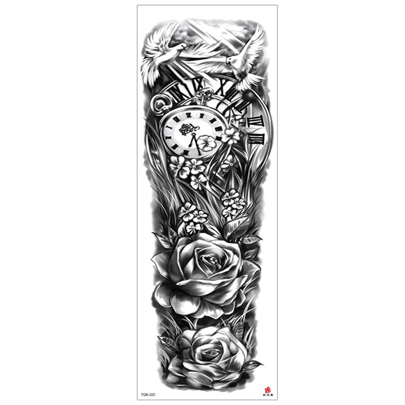 New Waterproof Full Arm Tattoo Stickers – Large Floral & Lion Design, Cross-Style, Hot Selling