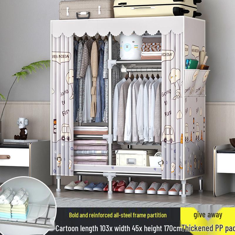 Sturdy All-Steel Cloth Wardrobe: Durable Bedroom Storage Cabinet for Easy Assembly