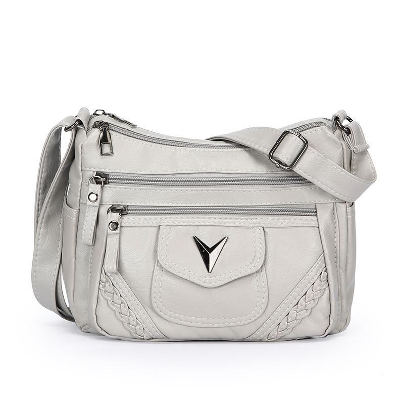 Leren Crossbody Tas met Meerdere Ritsen, Gevlochten Detail en Klepzak, Casual Schoudertas voor Dames