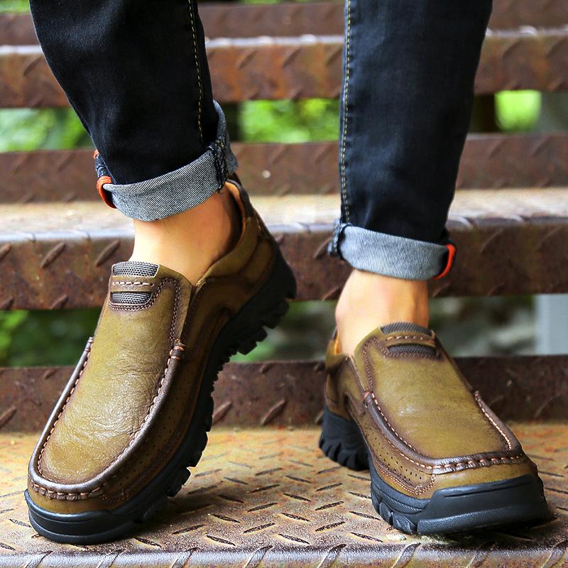 Fashion Genuine Leather Mens Shoes Fashion Handmade Work Lace-up Flats Shoes Male Sneakers Comfortable Business Walking Shoes 38-46