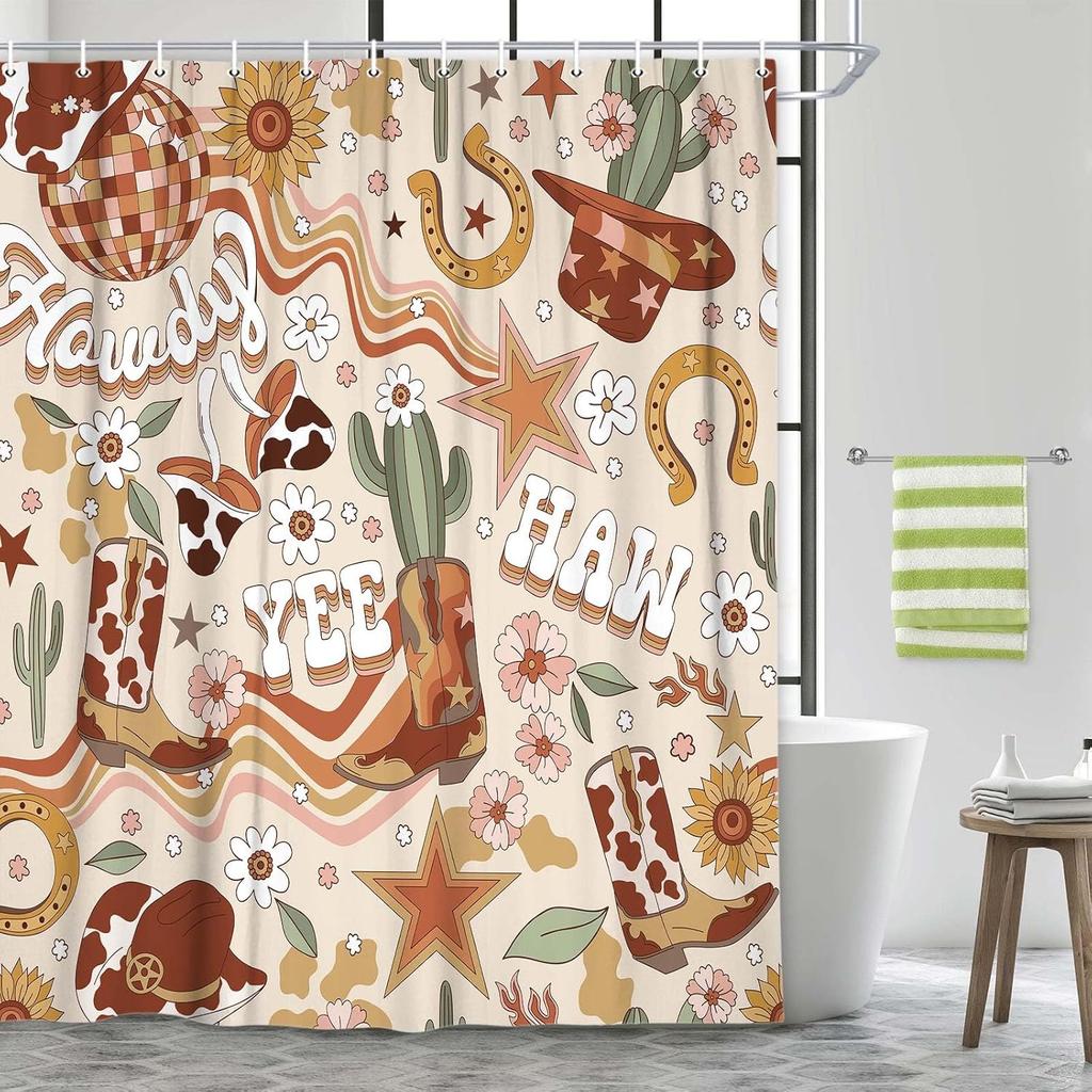 Western Shower Curtain,Abstract Aztec Geometric Southwestern Cactu Skull Bull Bath Accessories Decor, Navajo Native Shower