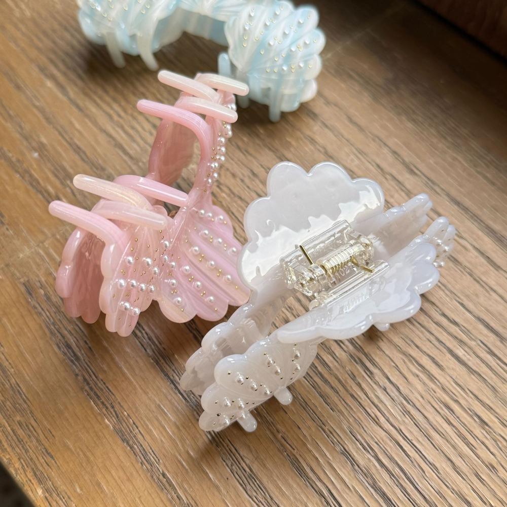 Vintage Acetate Shell Hair Claw Acetic Acid Pearl Rhinestone Crab Clip Shell Hair Clip  Holiday