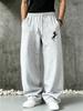 Casual Men Drawstring Waist Trousers, Wide Leg Sweatpants with Side Pockets for Leisure Time and Daily Strolls