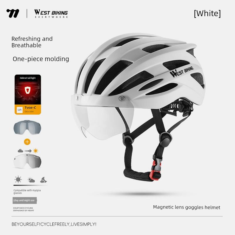 Bicycle Helmet with Color-Changing Goggles, Unisex One-Piece Mountain and Road Bike Safety Helmet Accessories