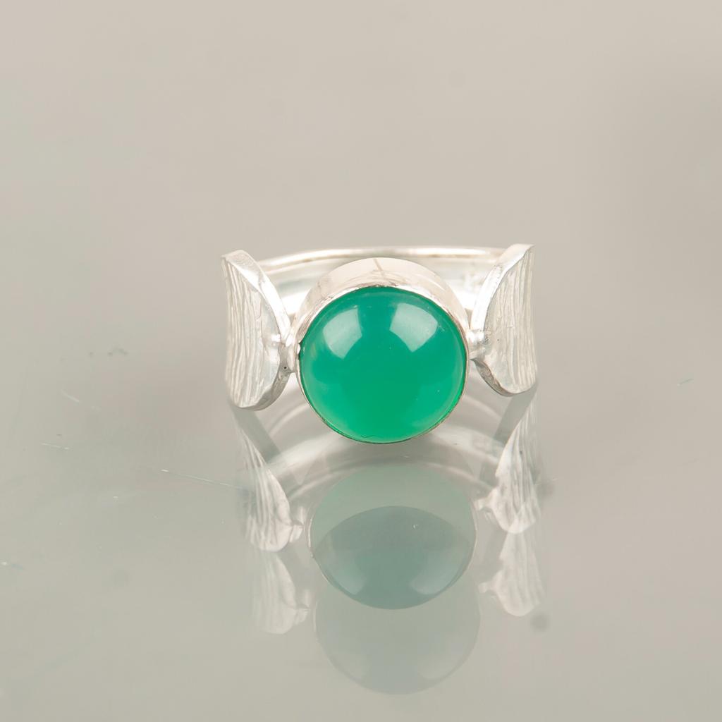 Natural Green Onyx Cab Gemstone Handmade 925Sterling Silver Jewelry Ring For Her RR-1-19