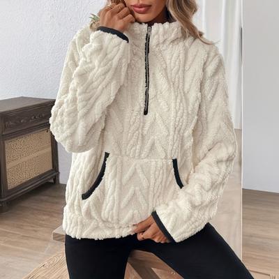 Damen Half-Zip Sherpa Fleece Sweatshirts Fuzzy Oversized Pullover Top Weicher Warmer Herbst Winter Pullover mit Taschen