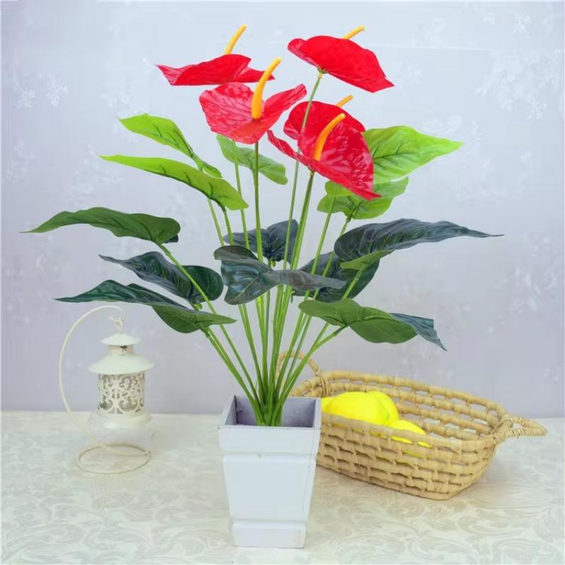 18Fork/branch Artificial Plants Anthurium Decoration Green Turtle Leaves Garden Home Decor Artificial Flowers Grass Plant Bonsai
