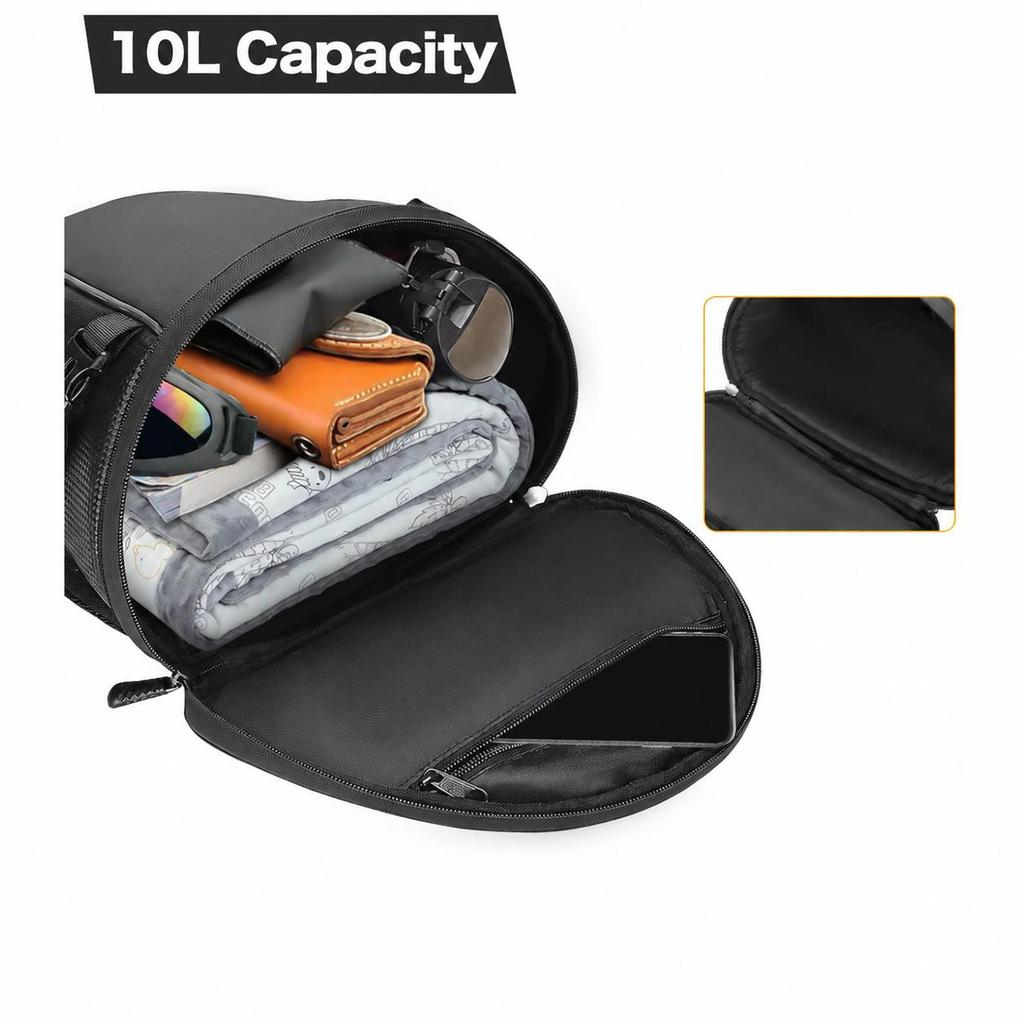 Motorcycle Tail Bag 10L Waterproof PU Leather Black Rear Seat Tank Handbag with Shoulder Strap