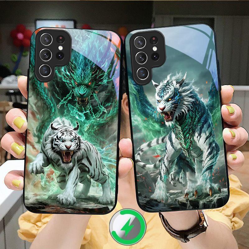 A Huge Dragon and Tiger Suitable For Samsung Galaxy S25 Ultra S20 FE S21 S22+ S23 Plus S24 S26 Edge Magnetism Glass Phone Casee