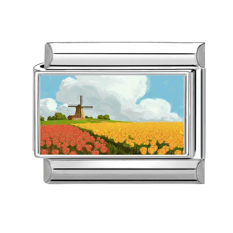 

Y2K Spring Summer Scenery Series Beach Forest Lake Italian Charm Links 9mm Bracelets Bangle Stainless Steel DIY Making Jewelry