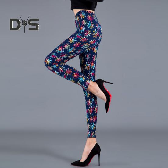 Høst Vinter Damebukser Snowflake Elgtrykk Høy midje Magekontroll Myk Elastisk Termisk Skinny Butt løftet Yogabukse Lady Leggings