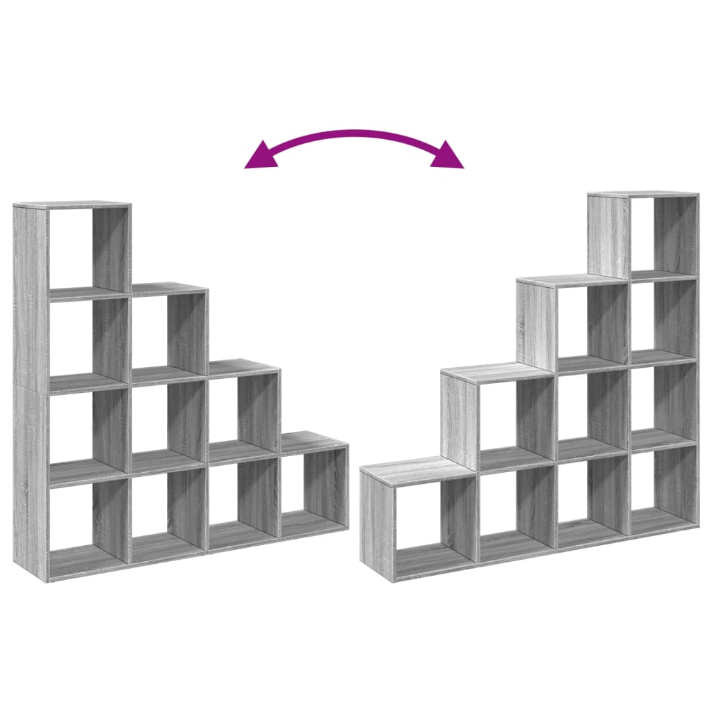 Room Divider Bookshelf 4 Tier Grey Sonoma 131.5 x 29 x 131.5 cm