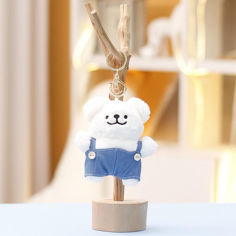 

Plush Dog Toy With Soft Short Fur For Girls Gift Bag Charm Collectible Item White Line Dog