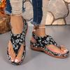 Large Size Herringbone Sandals Women's New Embroidered Flower Back Strap Wedge Heel Women's Sandals