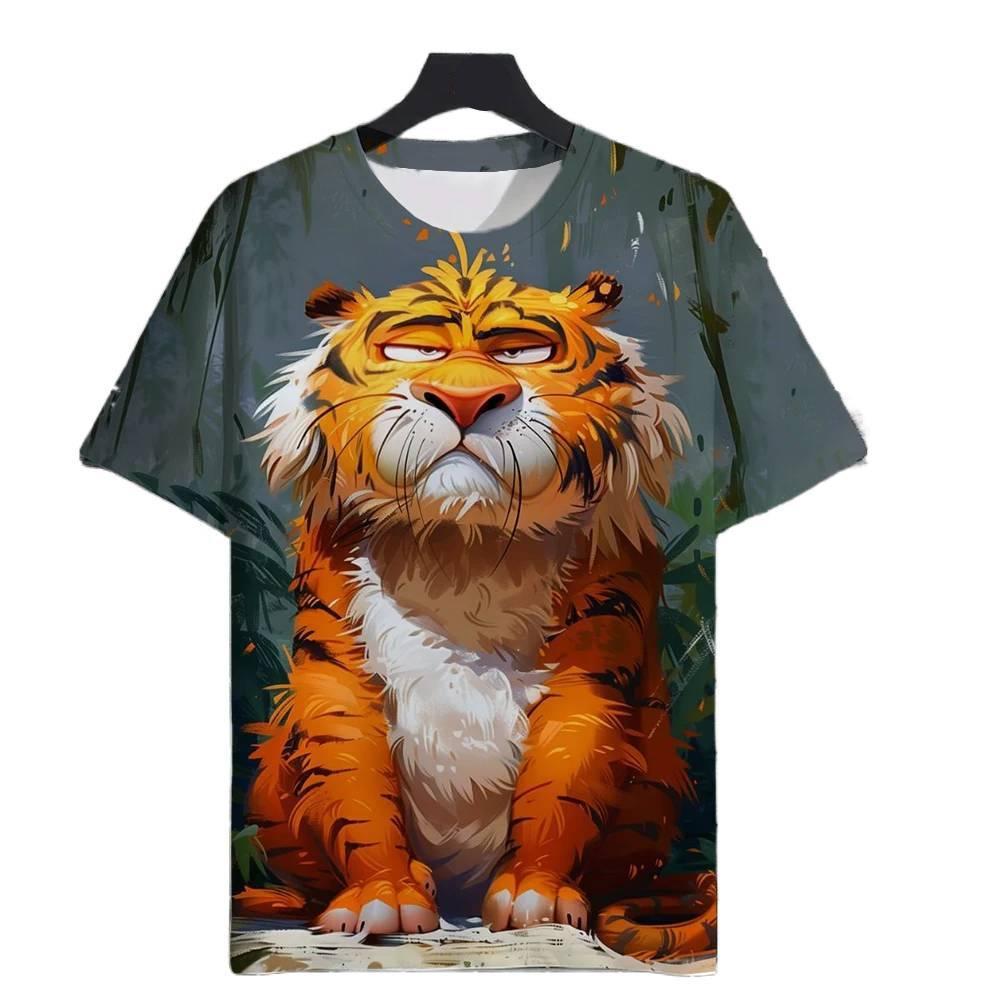 3D Tiger Print Kids Short Sleeve T Shirt Round Neck Loose Style Outdoor Activity Summer Daily Apparel