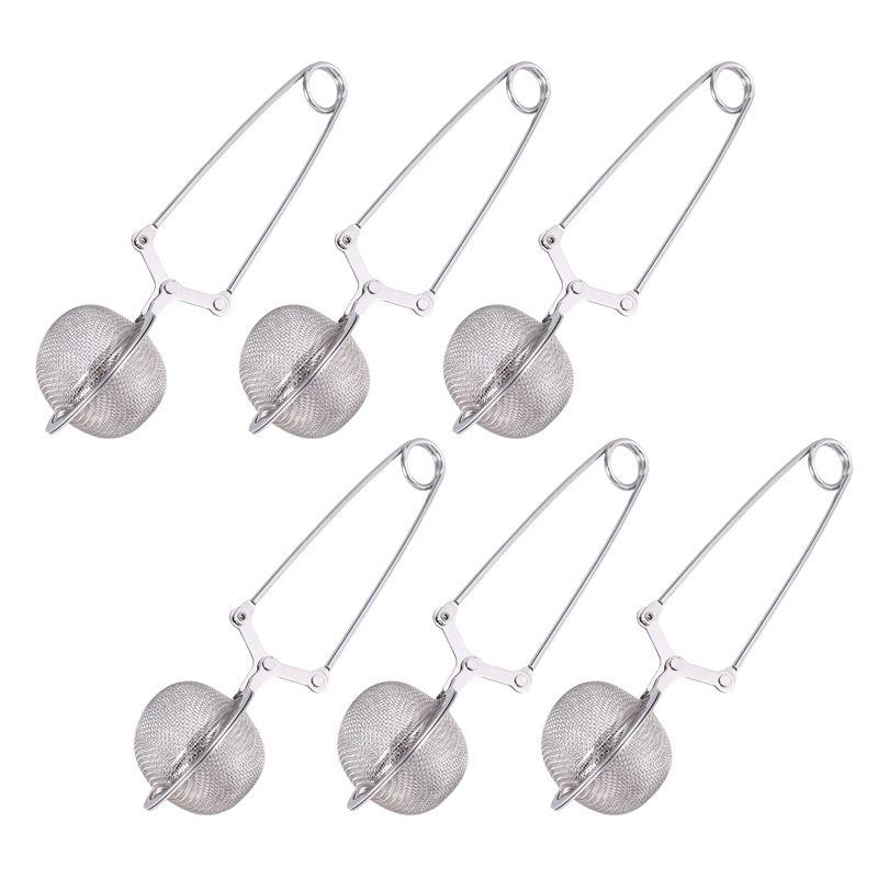 

6Pcs Tea Infuser Loose Leaf Tea Snap Ball Tea Strainer Spoon Stainless Steel Tea Filter Steeper With Handle-B61B серебряный