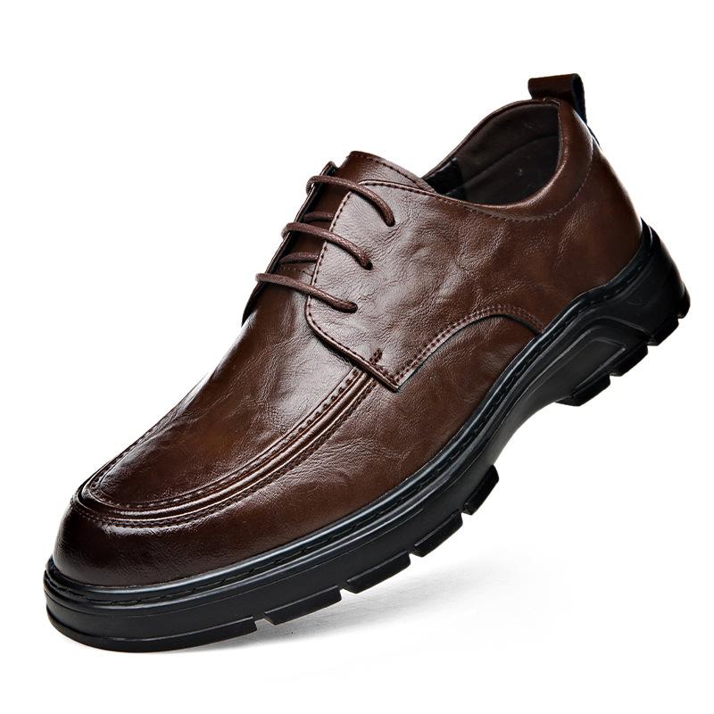 Fashion Spring Autumn Business Casual Shoes for Men Fashion New Designer Solid Color Lace Up Cow Leather Platform Shoes Male