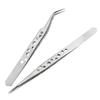 High Precision Stainless Steel Tweezers with Pointed Elbow for Electronic Mobile Phone Repair, DIY with Holes.