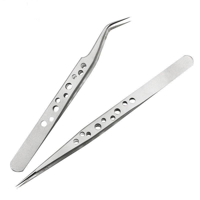 High Precision Stainless Steel Tweezers with Pointed Elbow for Electronic Mobile Phone Repair, DIY with Holes.