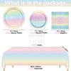 Pastel Rainbow Party Supplies for 20 Guests, Disposable Tableware Set includes Pastel Paper Plates, Napkins, Forks, Tablecloth for Girls Birthday