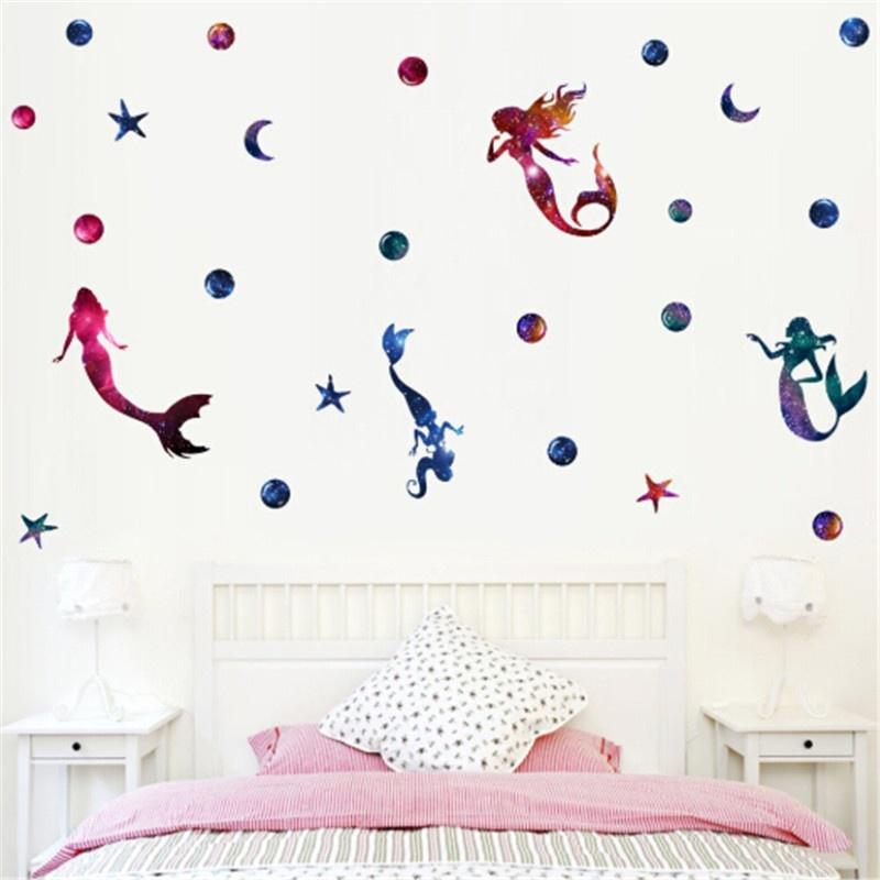 Cute Starry Sky Mermaid Wall Stickers DIY Creative Room Decoration Children Room Decal Kids Favorite 