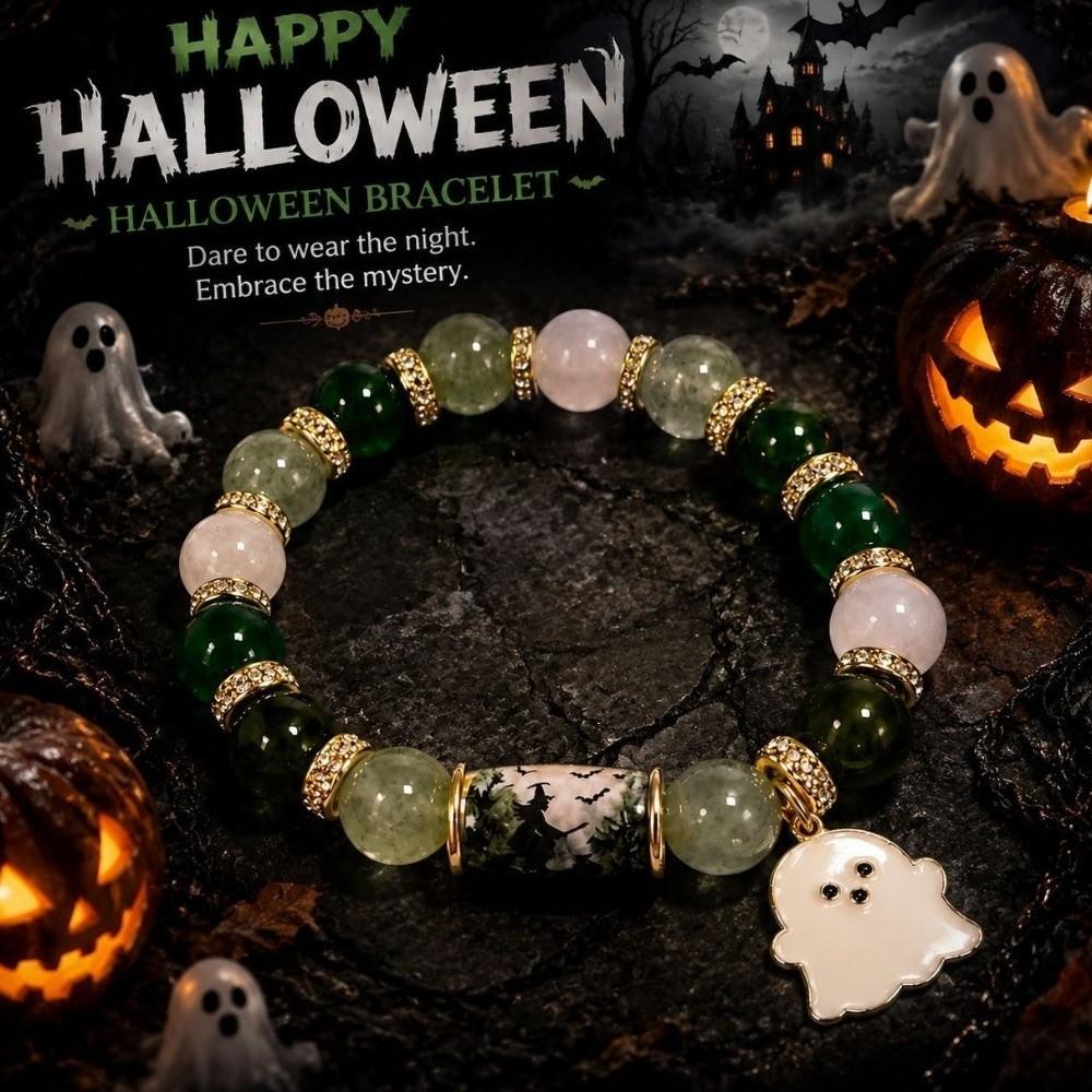 Colorful Beads Halloween Crystal Bracelet Spooky Ghost Bat Charm Bracelet Gift