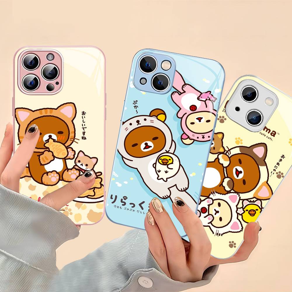 Rilakkuma Anime Cute Cartoon Tempered Glass For Iphone 14 13 12 11 Pro Mini XS MAX 14Plus X XS XR Fundas