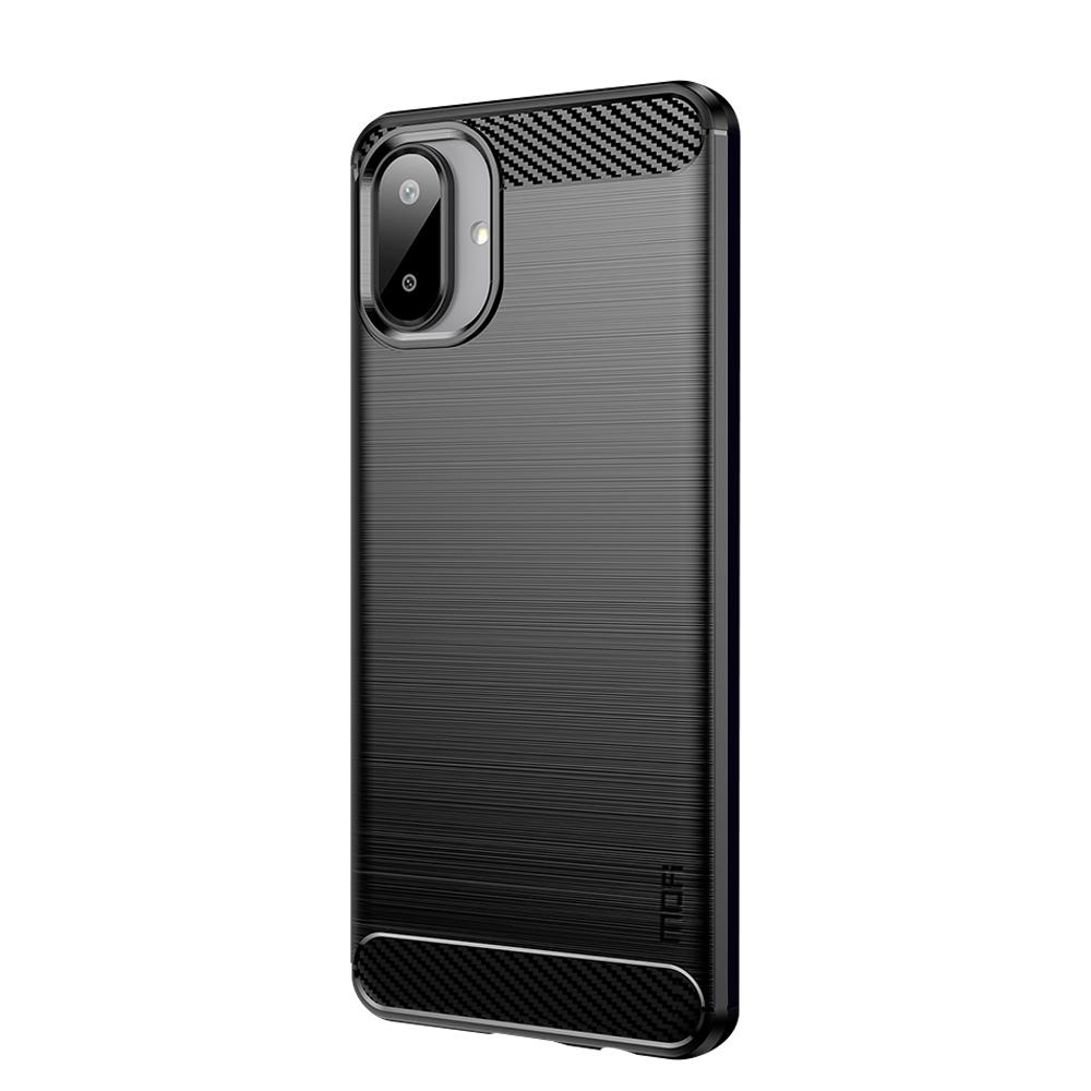 

For Samsung Galaxy A07 4G Back Cover MOFI Brushed Texture Carbon Fiber Soft TPU Case Black