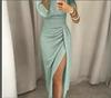 Women's Sparkly One-Shoulder High Slit Bodycon Evening Dress - Non-See-Through