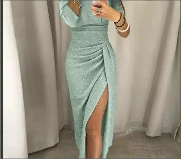Women's Sparkly One-Shoulder High Slit Bodycon Evening Dress - Non-See-Through