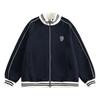 Oversized Unisex Stand Collar Zip-Up Sweatshirt Casual Loose Fit Hoodless Jacket Geometric Print