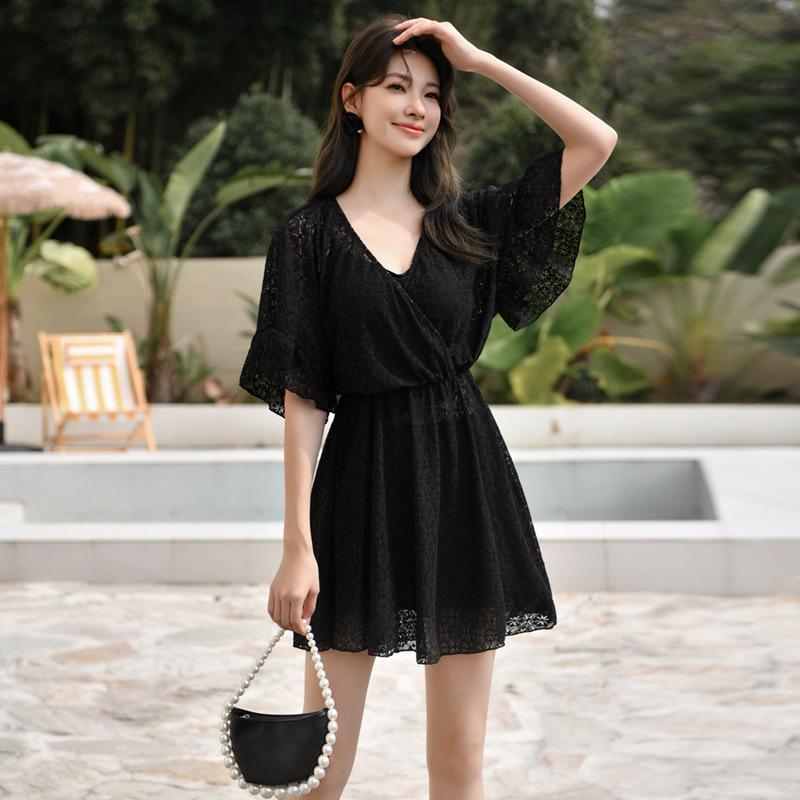 

Женский купальник-тройка с юбкой 2024 - Контроль живота и поддержка маленькой груди 2XL чёрный