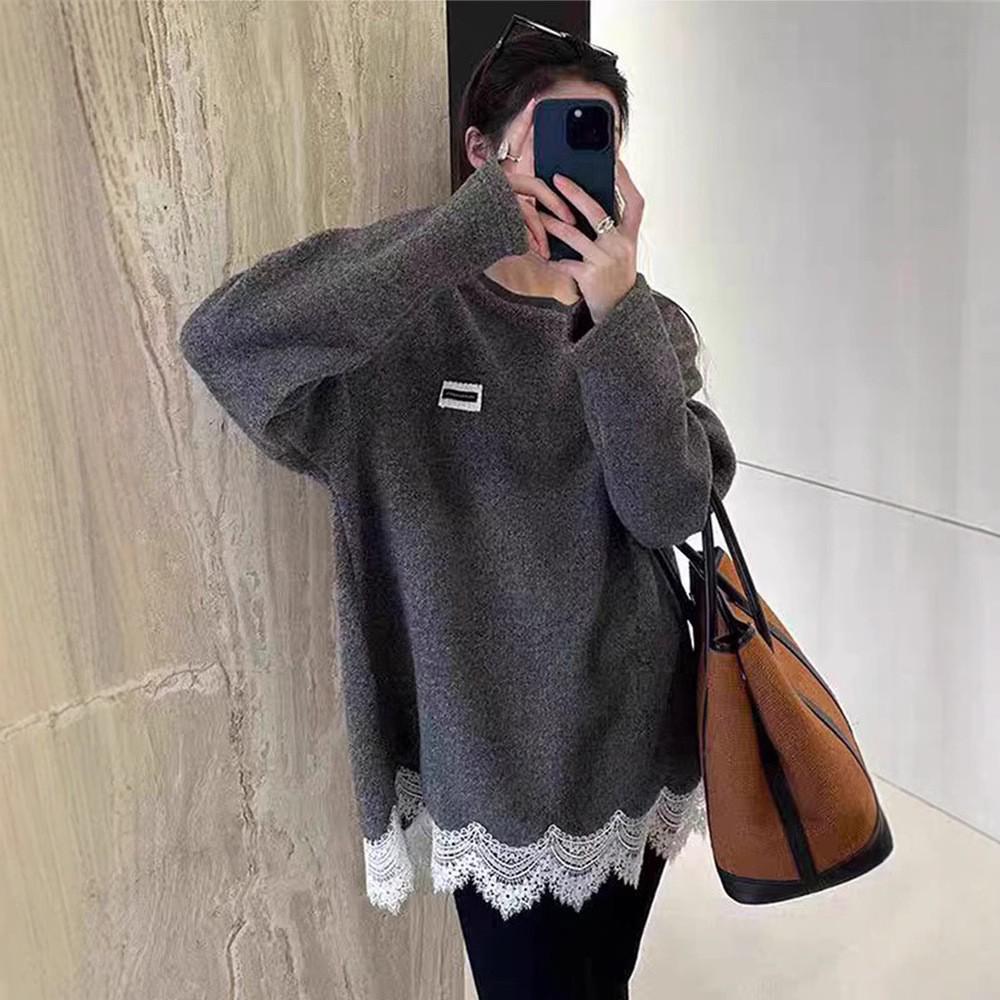 Korean Style Lace Patchwork Loose Sweater - Women's 2025 Winter Collection