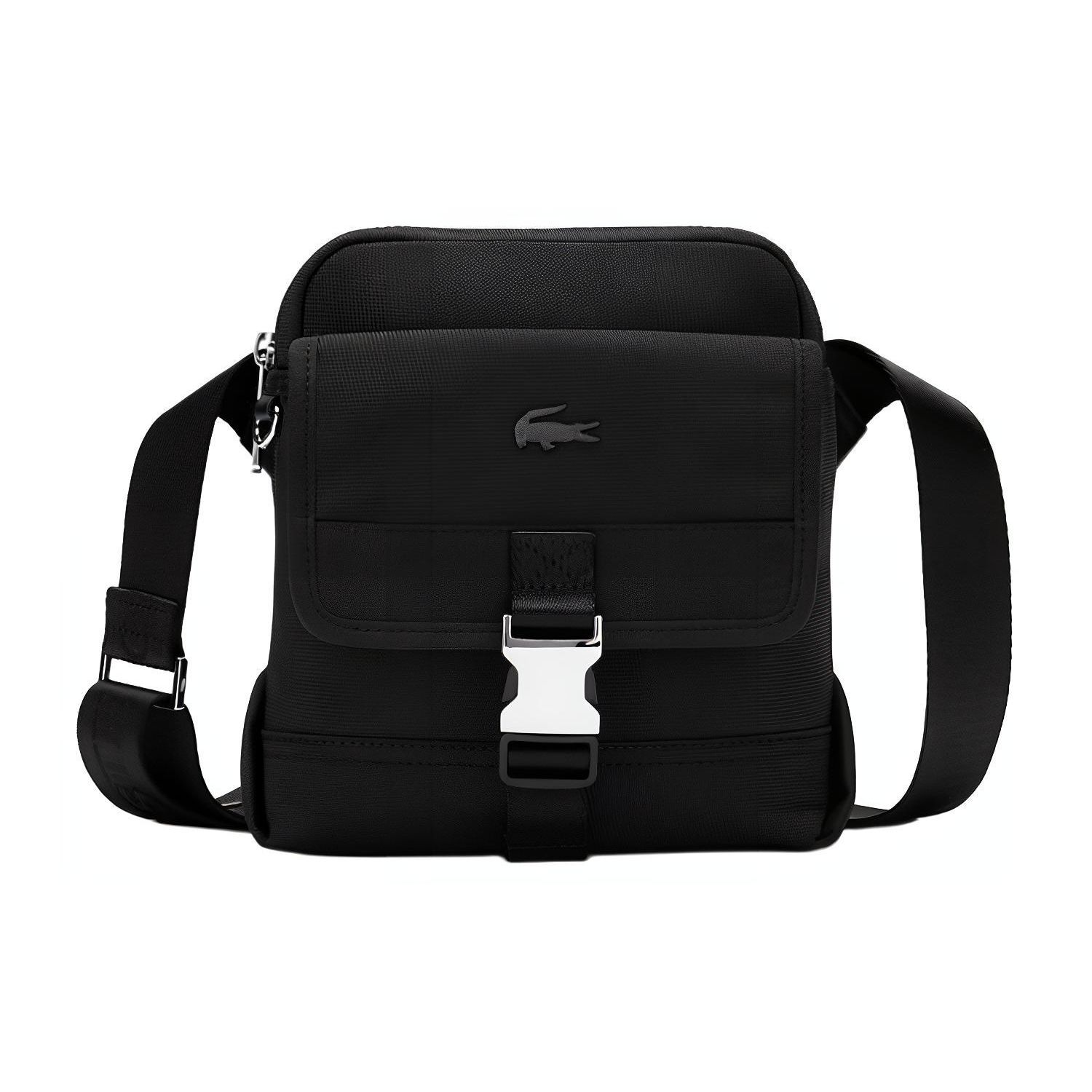 

Lacoste Fashion Casual Solid Color Fabric Crossbody Shoulder Bag Men bags Black NH4594KO000 Black