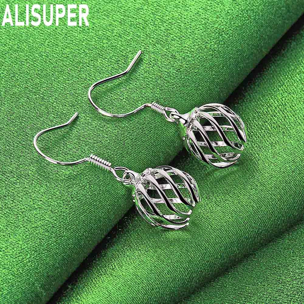 925 Sterling Silver Simple Hollowed-Out Spiral Ball Earrings - Stylish Evening Jewelry