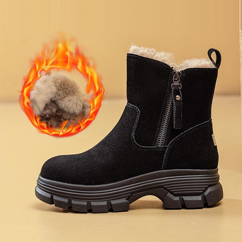

Genuine Leather Winter Shoes Women Snow Boots Warm Plush Flat Non-slip Fashion Brand Ladies Ankle Boots Thick Sole 4cm DX752 40