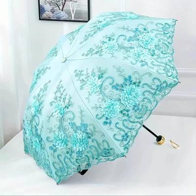Folded Retro Embroidered Lace Double Layer Vinyl Three-fold Umbrella Wedding Umbrella