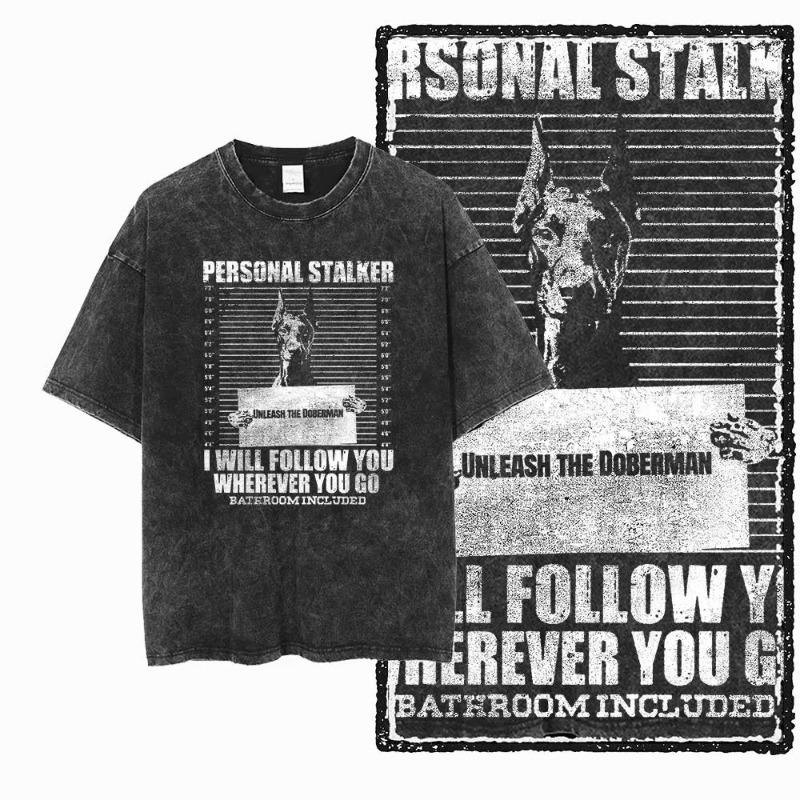Doberman Graphic T Shirt Vintage Washed Streetwear Tee for Dog Lovers 100% cotton T shirt for men