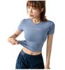 Yuoku Yoga Short Slim Fitness A01 Women's Top, Sleeve, Fit, Sweat-Wicking, Quick-Drying, Stretch, T-Shirt (L, Blue)