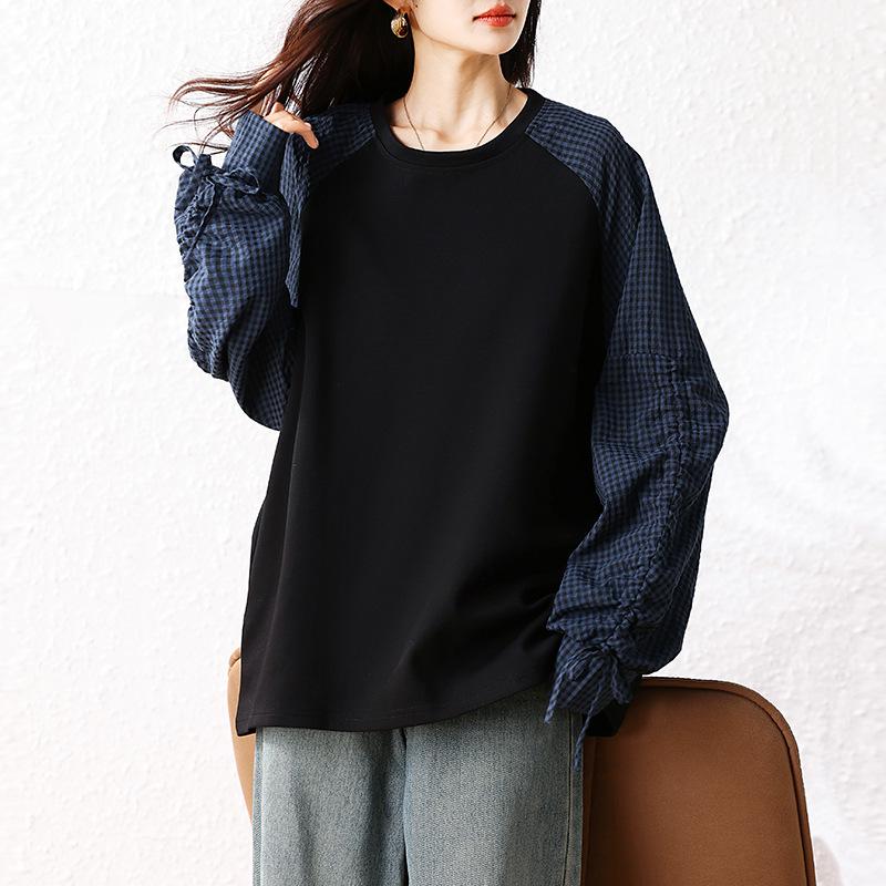 Plus Size Flattering Mid-Length Hoodie - Age-Reducing, Plaid Patchwork, Versatile Spring & Autumn Style 2XL Plus Size