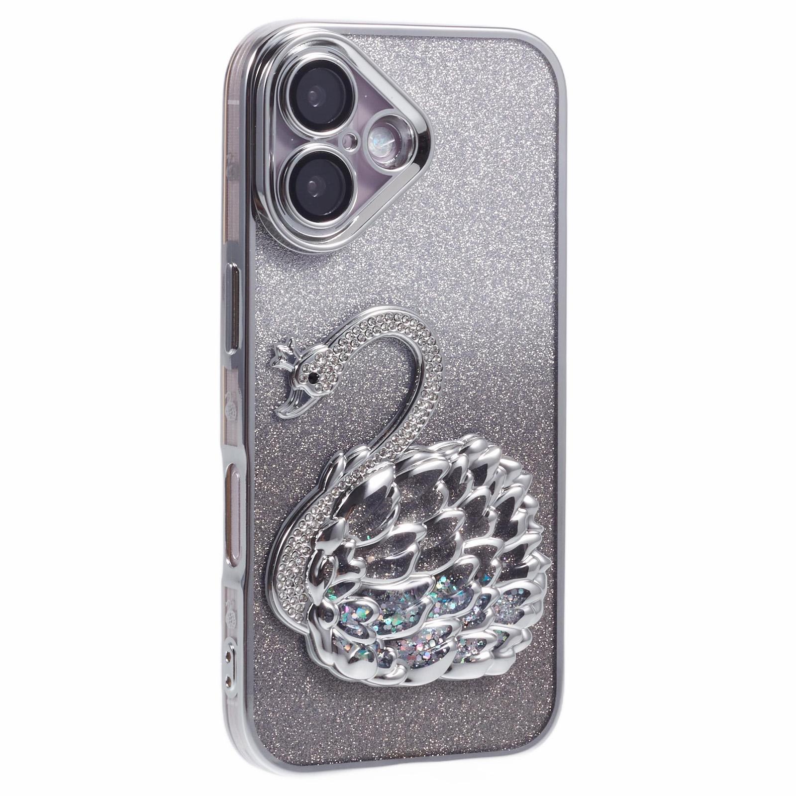 

For iPhone 16 Case Swan Design Quicksand TPU Phone Cover with Glass Lens Film