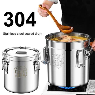 6/12/21L Stainless Steel Airtight Canister with Seal Lid Grain Rice Oil Milk Storage Bucket Home Kitchen Food Storage Container