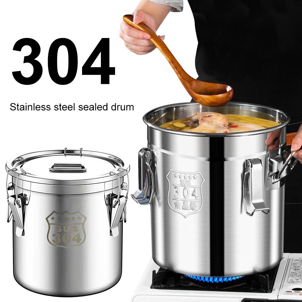 6/12L Stainless Steel Food Oil Sugar Milk Storage Bucket with Seal Lid with Handles for Household Kitchen Bar Restaurants