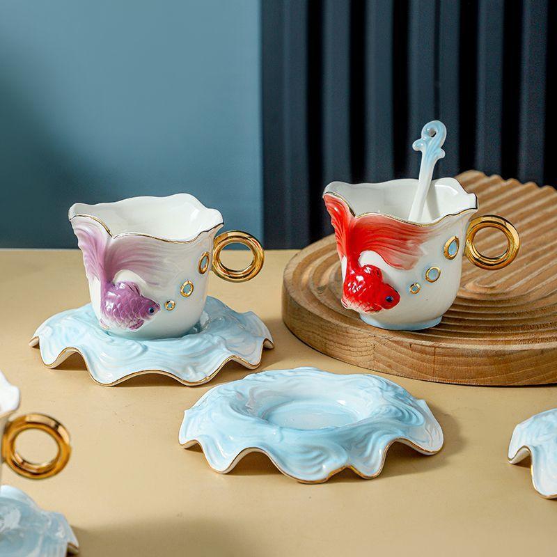 Creative Goldfish Ceramic Coffee Mug Exquisite Afternoon Camellia Tea Cup Three-Dimensional Goldfish Decorative Water Mug Gifts